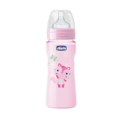 CHICCO Biberón caucho rosa flujo rápido +4M 330ml