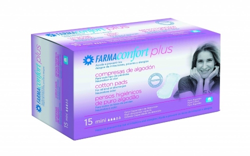 COMPRESAS PARA TODO TIPO DE PÉRDIDAS FARMACONFORT PLUS, MINI 15 U