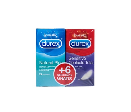 DUREX NATURAL PLUS + DUREX SENSITIVO CONTACTO TT PACK 24 + 6 PRESERV DUREX NATURAL PLUS + DUREX SENSITIVO CONTACTO TT PACK 24 + 6 PRESERV