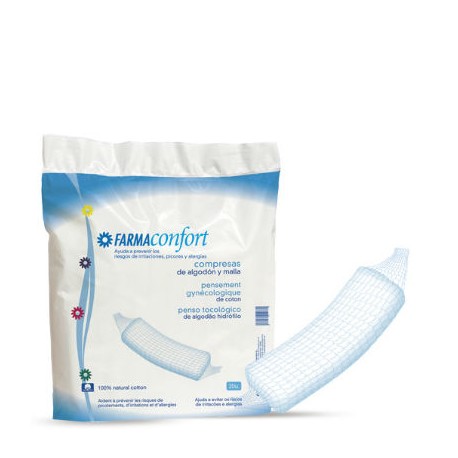 COMPRESAS DE ALGODÓN Y MALLA (TOCOGINECOLÓGICAS) FARMACONFORT 20 U