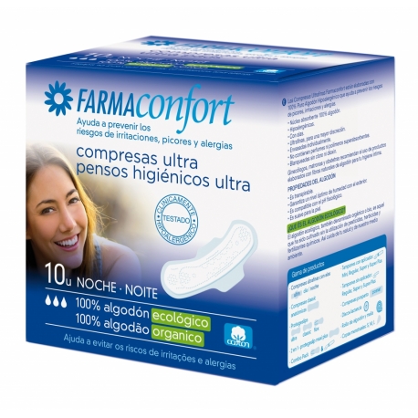 Compresas de Algodón Farmaconfort Ultra Noche Alas 10 U