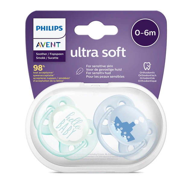 CHUPETE SILICONA AVENT ULTRASOFT DECO AZUL 0-6M